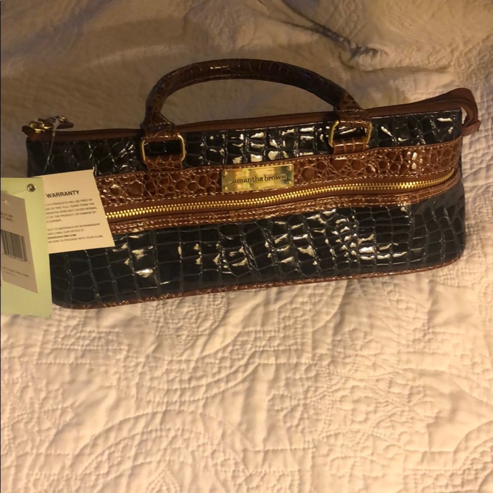 Samantha Brown Insulated Wine Purse- Navy/Brown